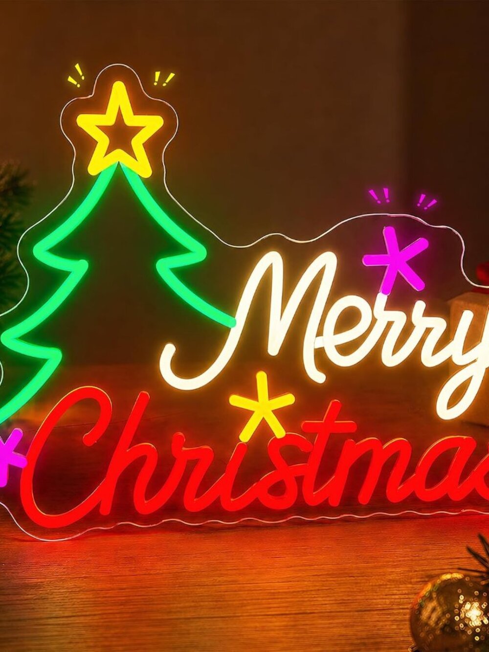 NEW Merry Christmas Flashing Stars Tree LED Neon Sign USB 16.5 x 10